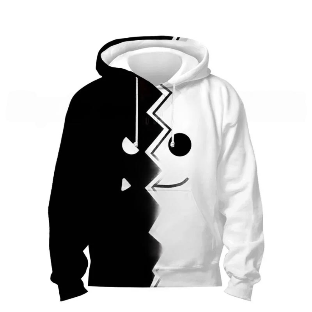 Kawaii Cartoon Geometry Dash Black And White Hoodie Kawaii Cartoon Geometry Dash Black And White Hoodie
