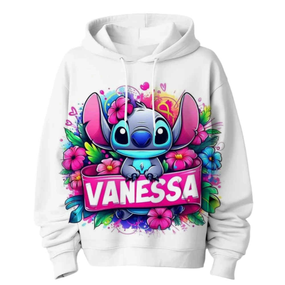 Kawaii Cartoon Stitch With Flowers Sweatshirt