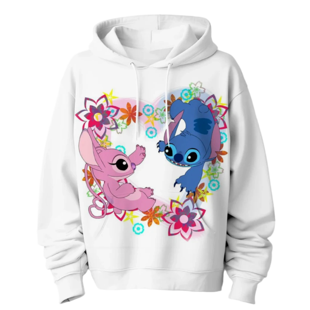 Kawaii Cartoon Stitch And Angel White Sweatshirt