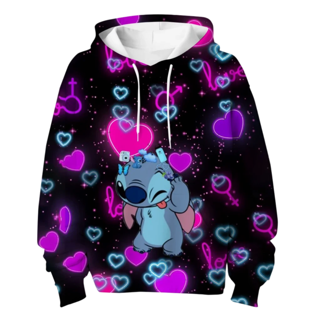 Kawaii Cartoon Stitch With Hearts Sweatshirt