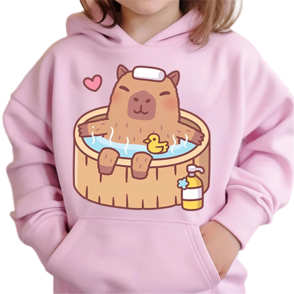Kawaii Cartoon Capybara 3D Printed Children Pink Hoodie