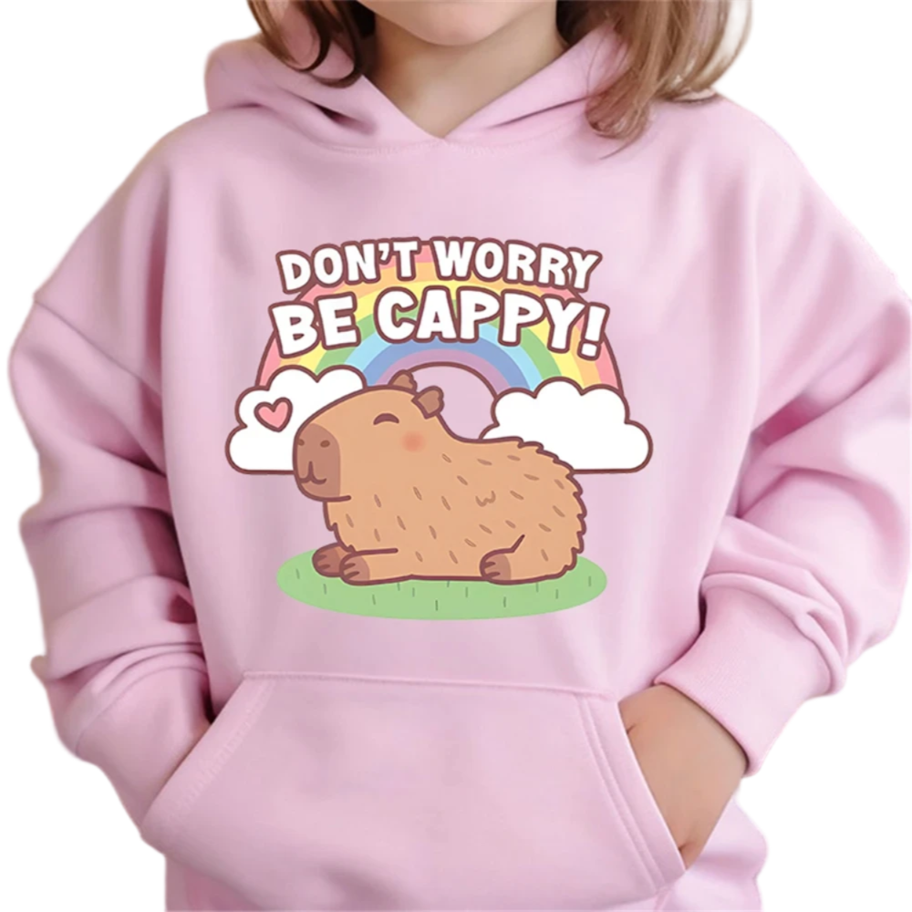 Kawaii Cartoon Capybara Rainbow Don't Worry Be Cappy 3D Printed Pink Hoodie