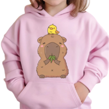 Kawaii Cartoon Capybara With Yellow Bird Doodle 3D Printed Pink Hoodie Kawaii Cartoon Capybara With Yellow Bird Doodle 3D Printed Pink Hoodie
