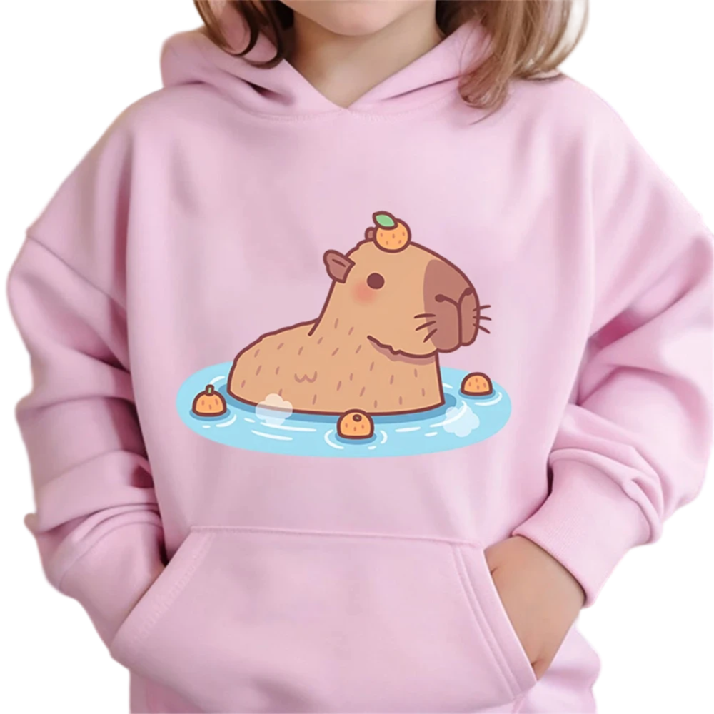 Kawaii Cartoon Capybara With Orange On Head 3D Printed Pink Hoodie