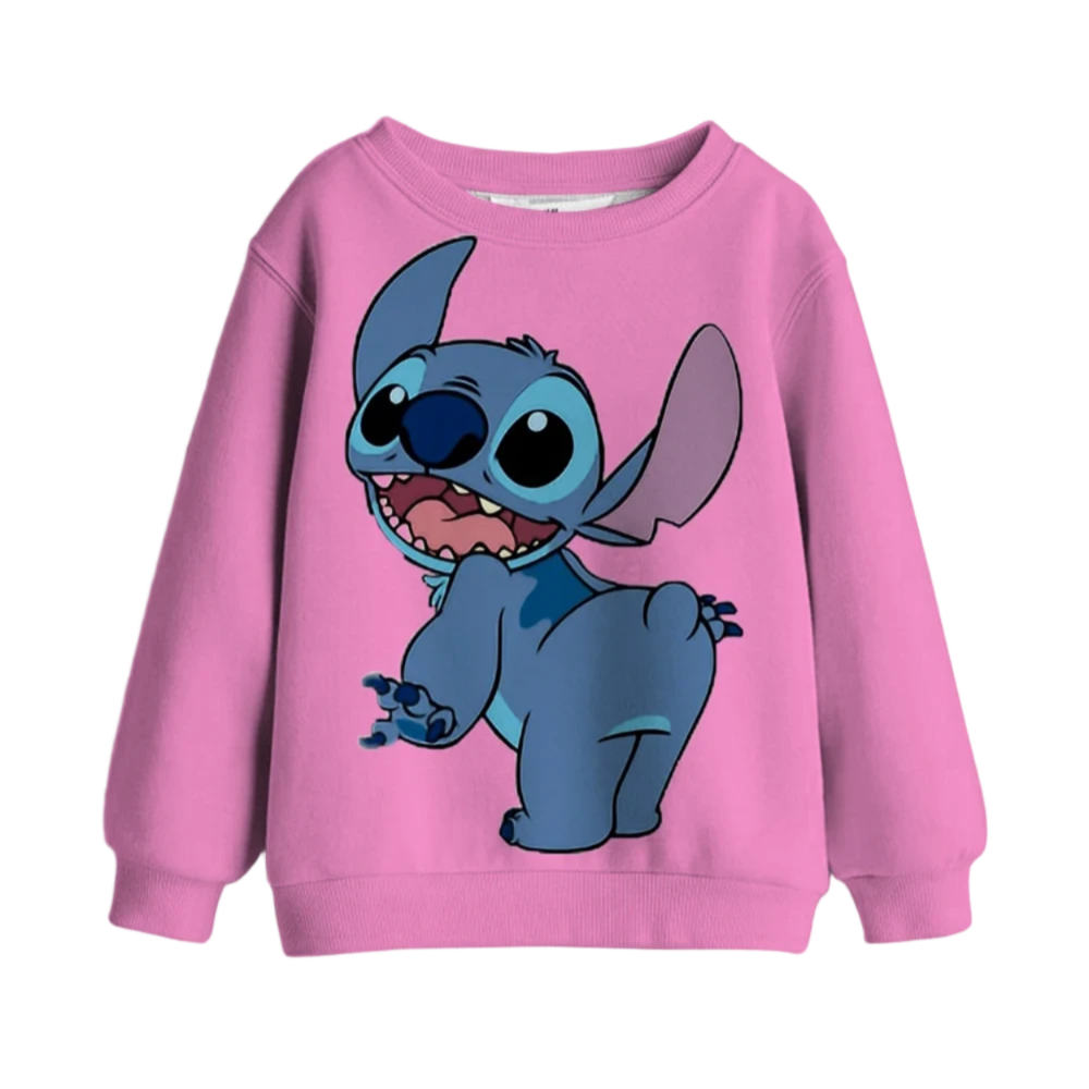 Kawaii Cartoon Stitch Printed Pink Short Hoodie
