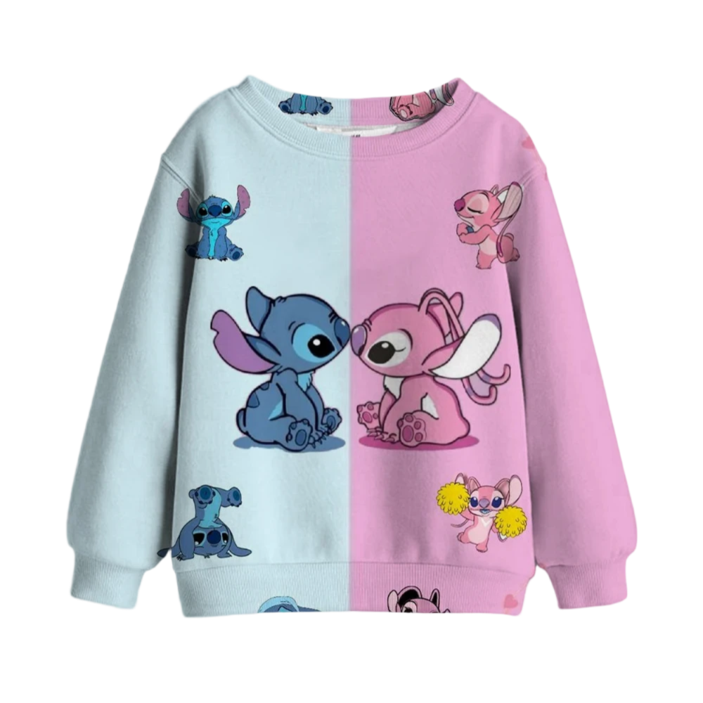 Kawaii Cartoon Stitch And Angel Printed Short Hoodie