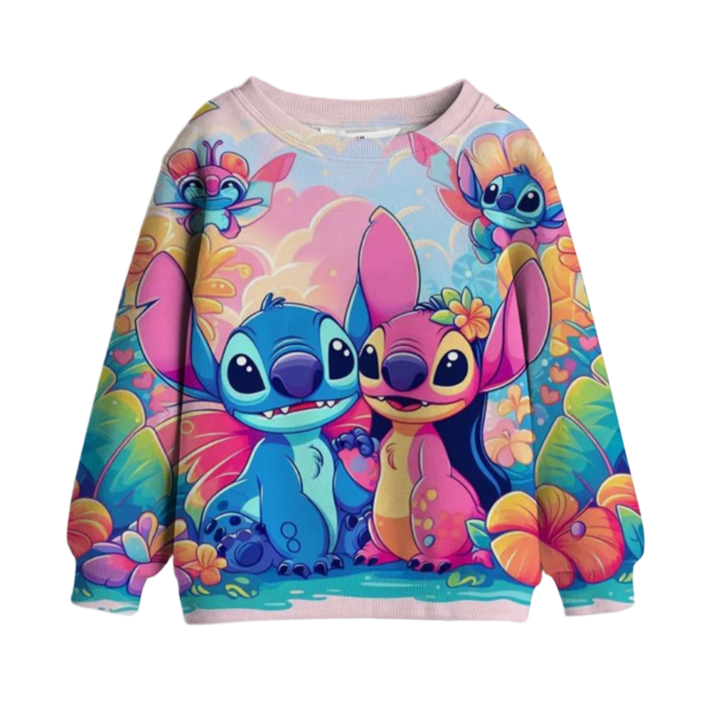 Cartoon Kawaii Stitch And Angel Short Hoodie