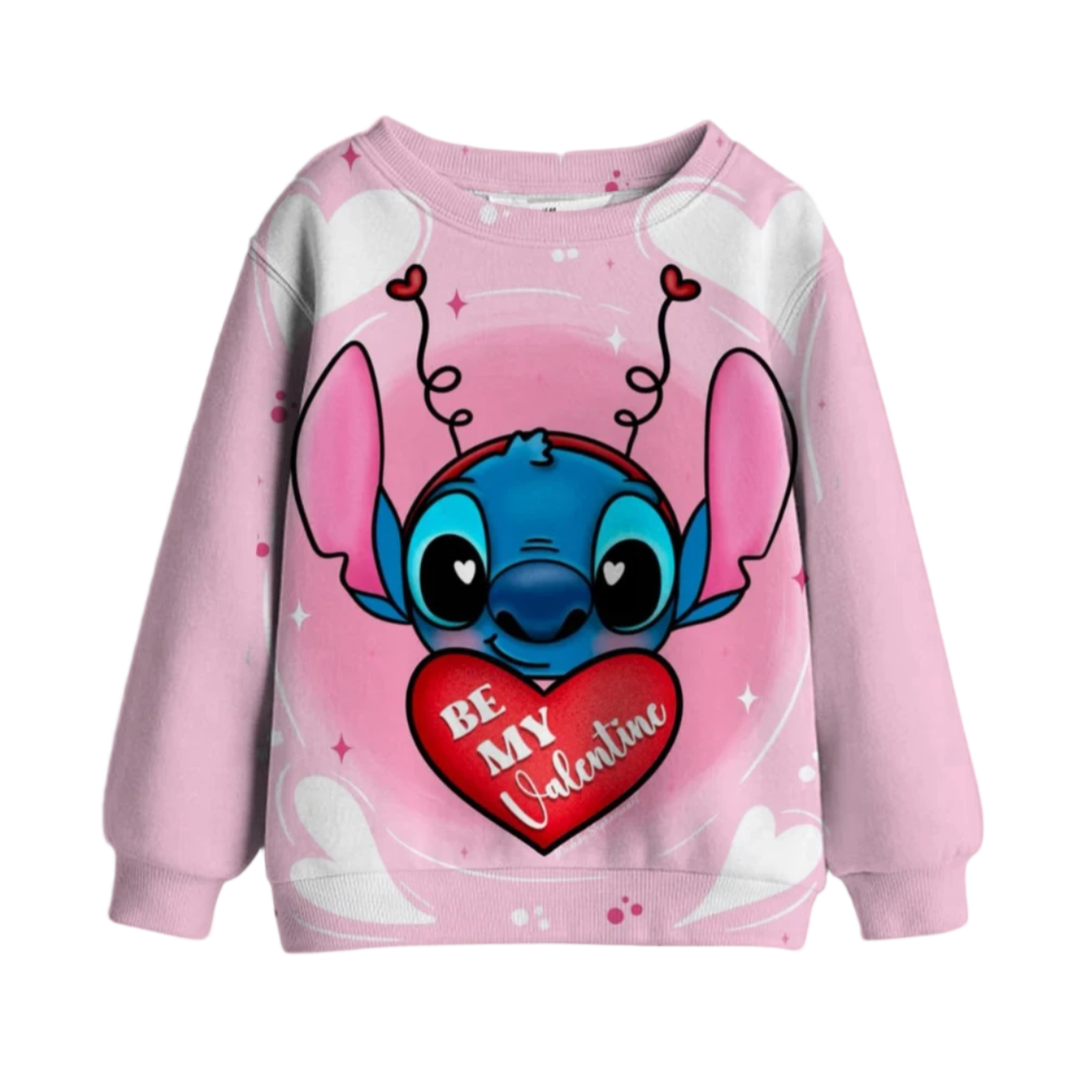 Kawaii Cartoon Stitch With Be My Valentine Heart Short Hoodie