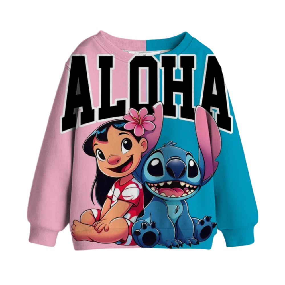 Kawaii Cartoon Stitch With Lilo Pelekai Short Hoodie Kawaii Cartoon Stitch With Lilo Pelekai Short Hoodie