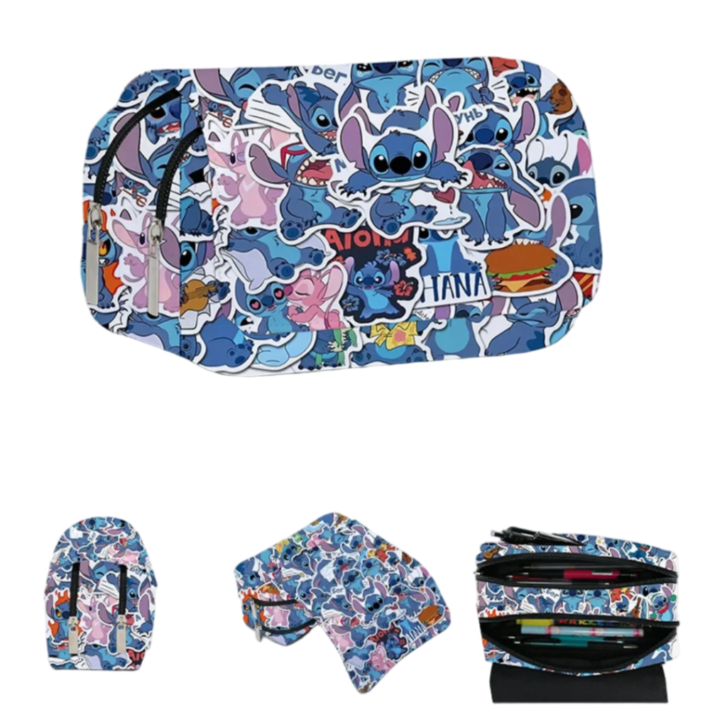 Kawaii Cartoon Stitch And Angel Pattern Pencil Case