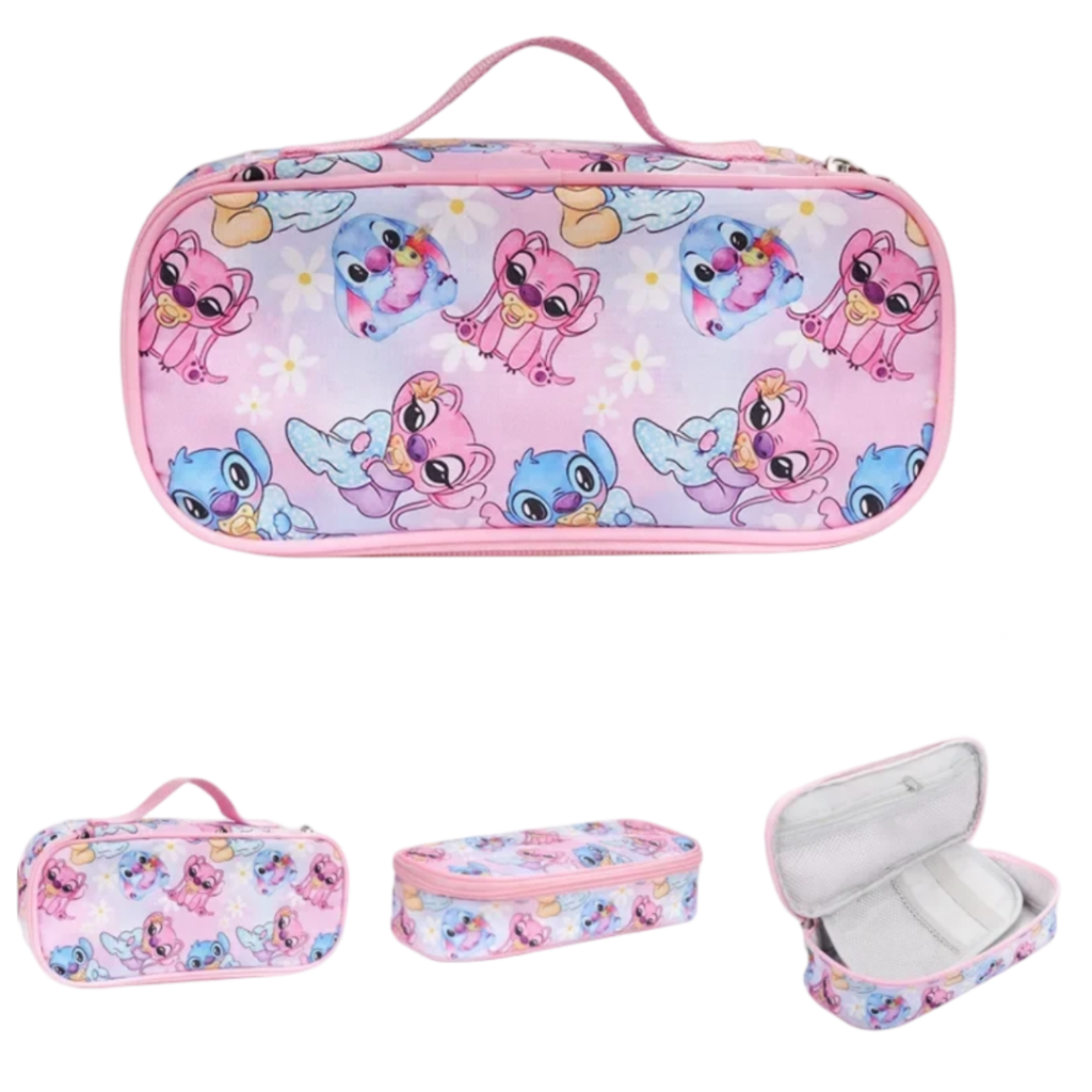 Cartoon Kawaii Stitch And Angel Printed Pencil Case