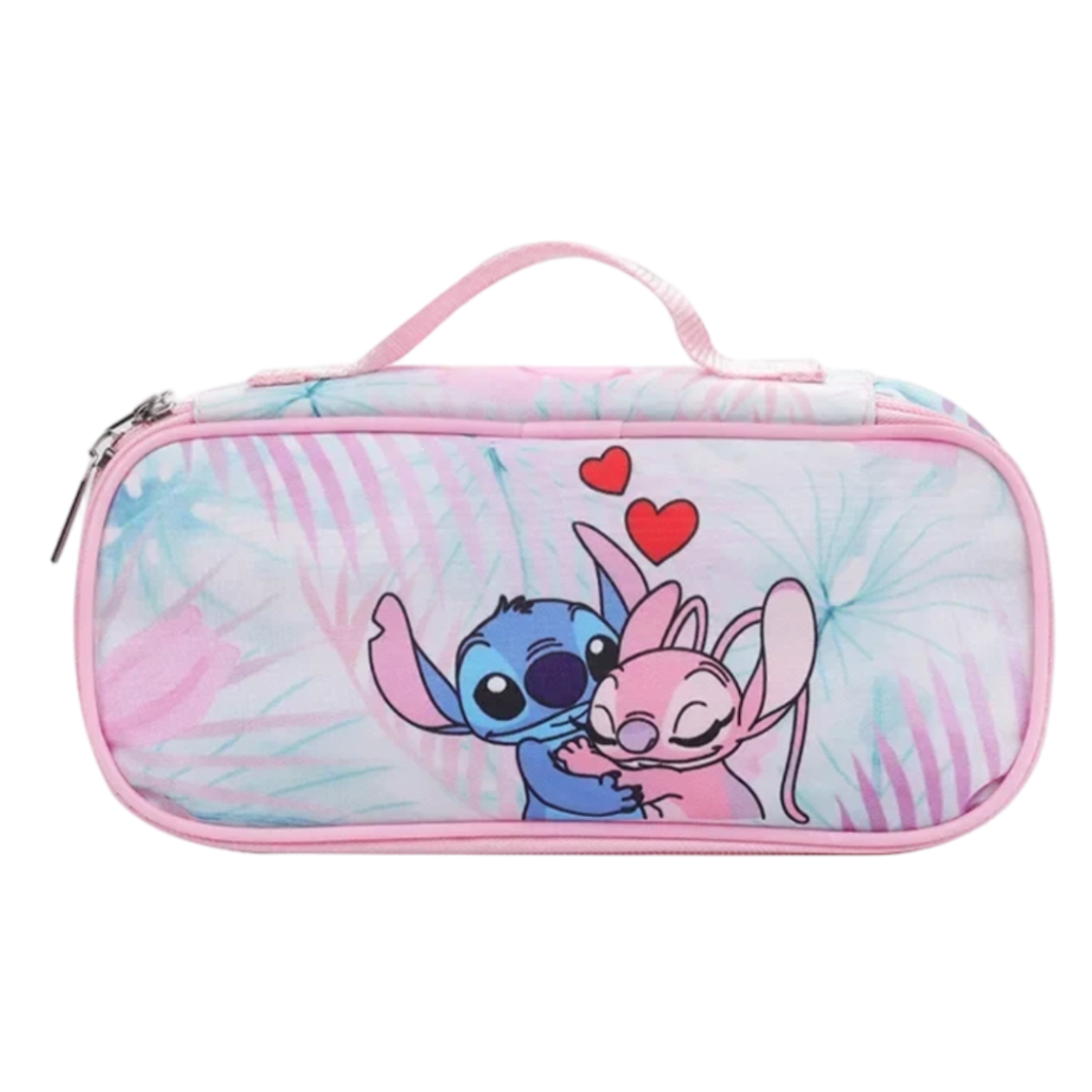 Kawaii Cartoon Stitch And Angel With Heart Printed Pencil Case