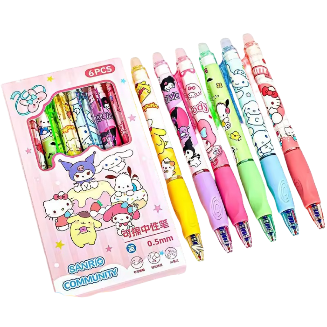 6Pcs/Set Kawaii Anime Sanrio Character Ballpoint Pen