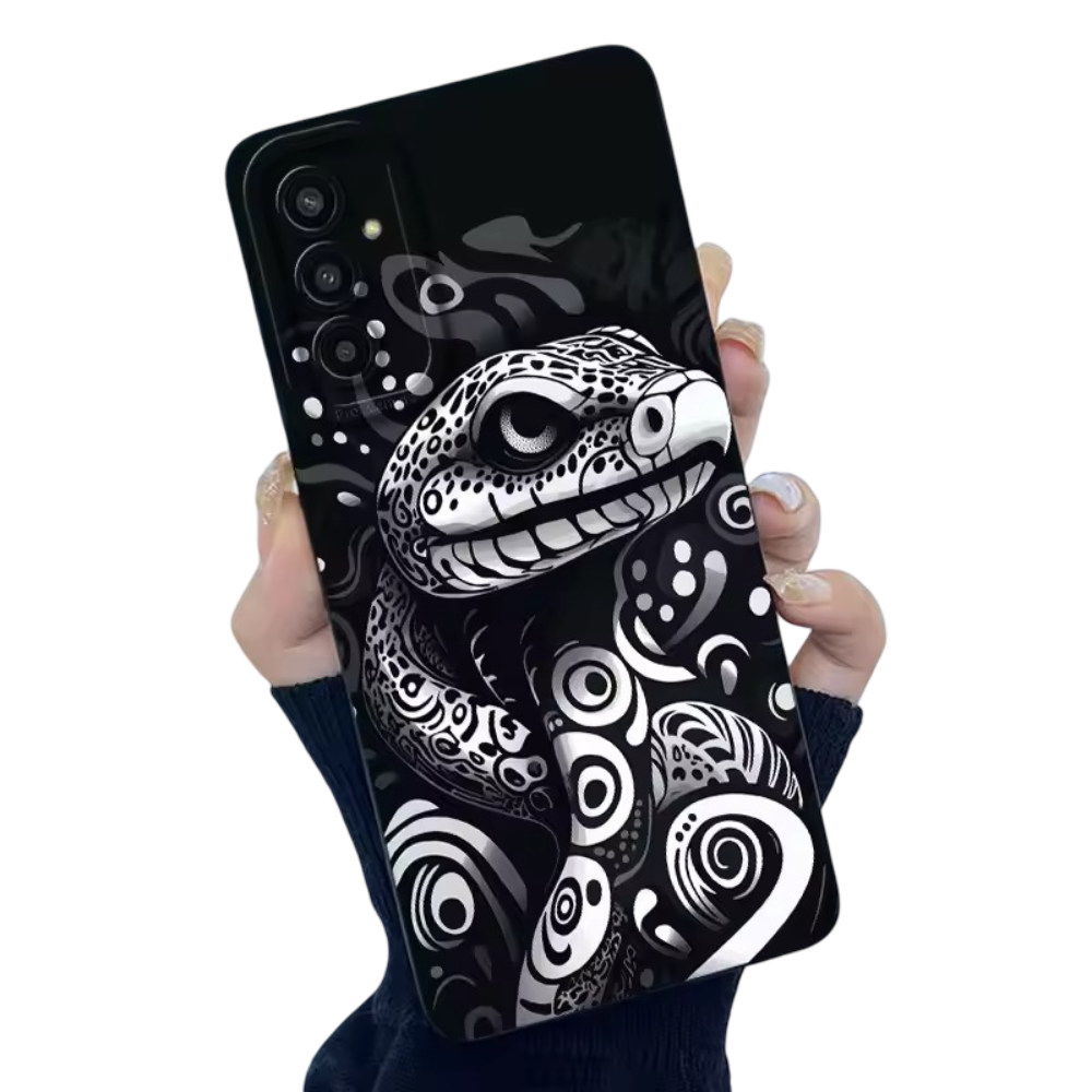 Kawaii Black And White Snake Printed Phone Case For Samsung Galaxy
