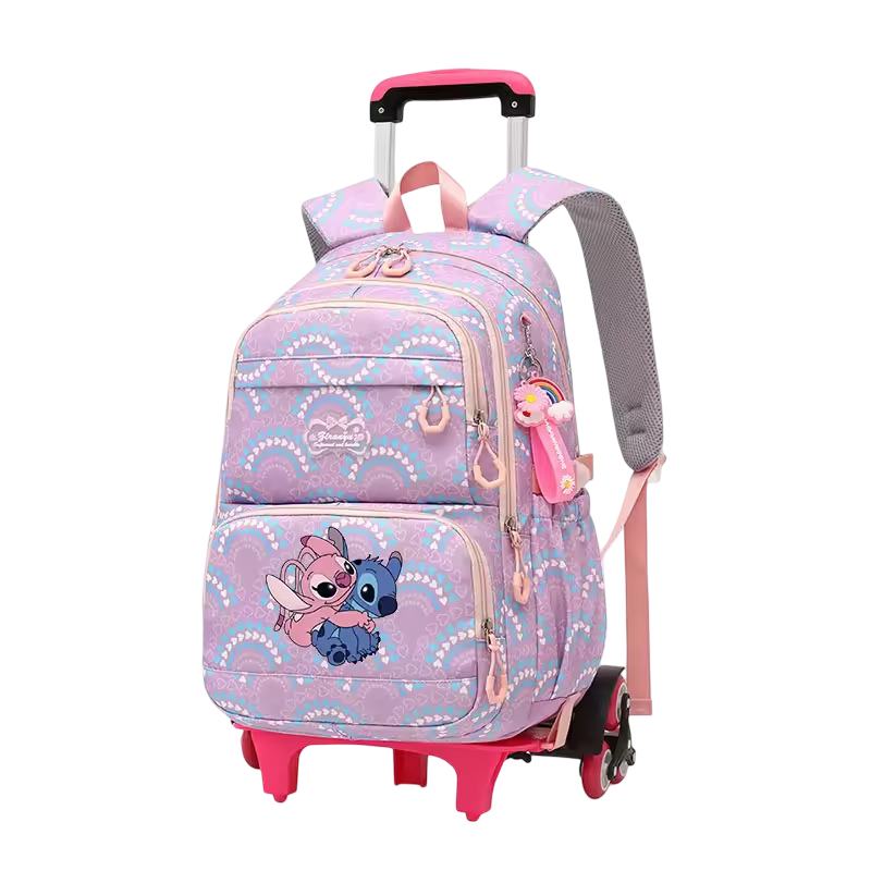 Kawaii Stitch And Angel Rolling Student School Bag