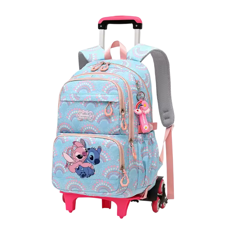 Kawaii Stitch And Angel Rolling Student School Bag