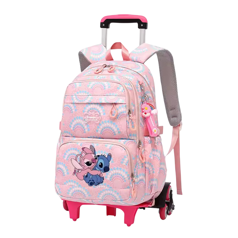 Kawaii Stitch And Angel Rolling Student School Bag