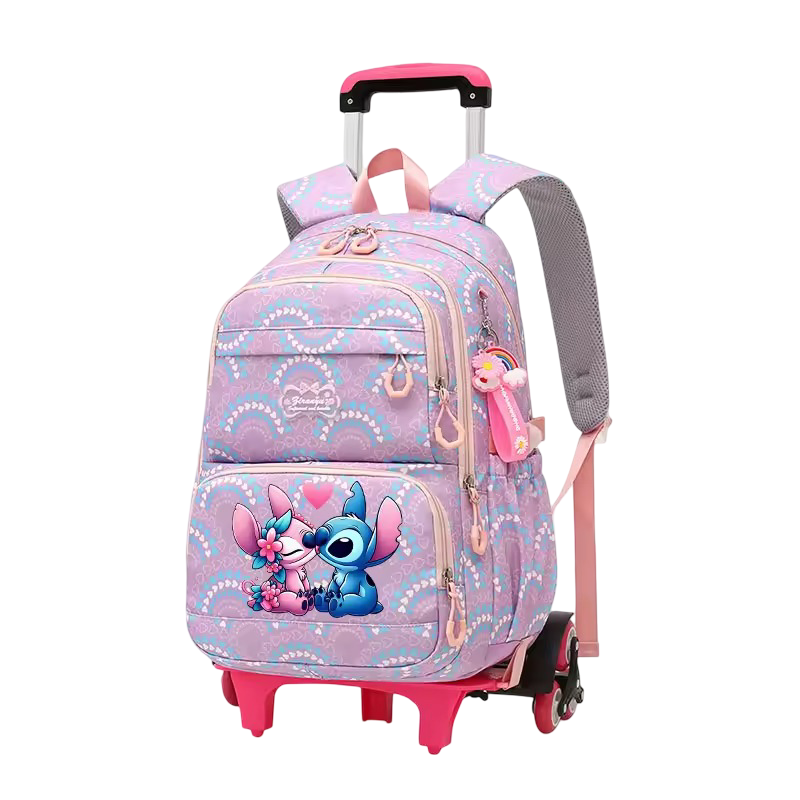 Kawaii Stitch And Angel Rolling School Backpack