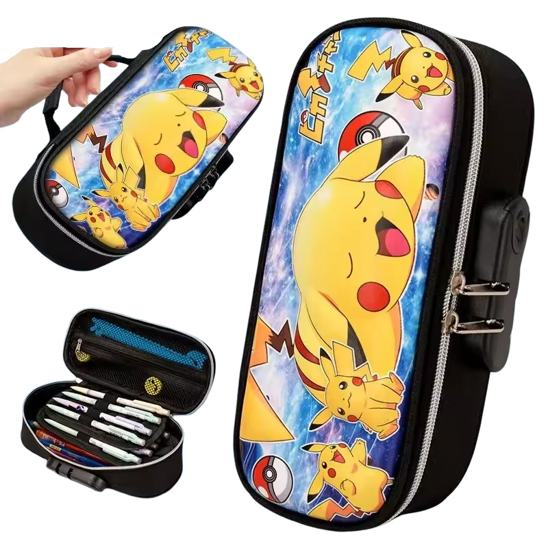 Kawaii Pikachu Cartoon Coded Lock Pencil Case