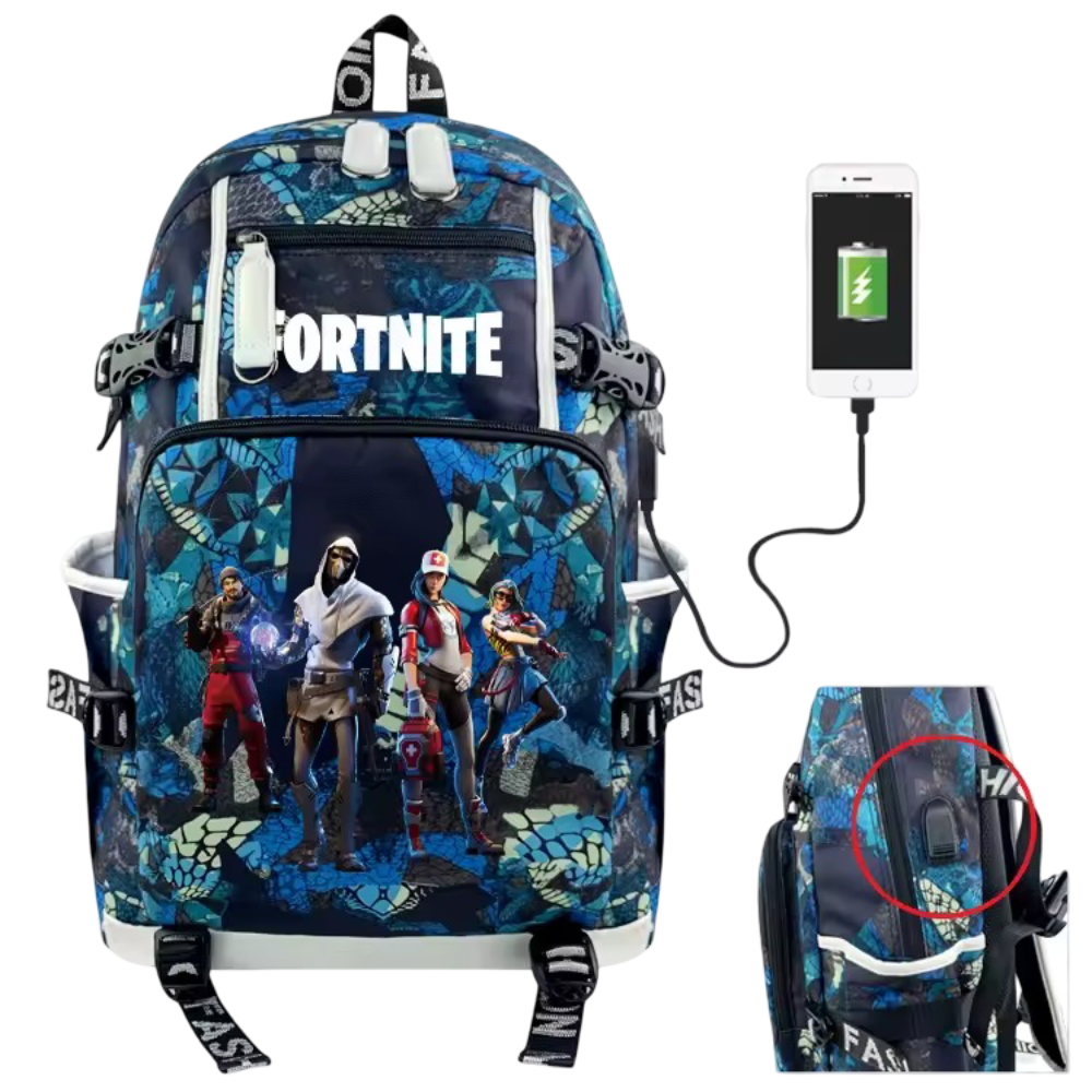 Kawaii Fortnite Game Character School Backpack With USB Charging