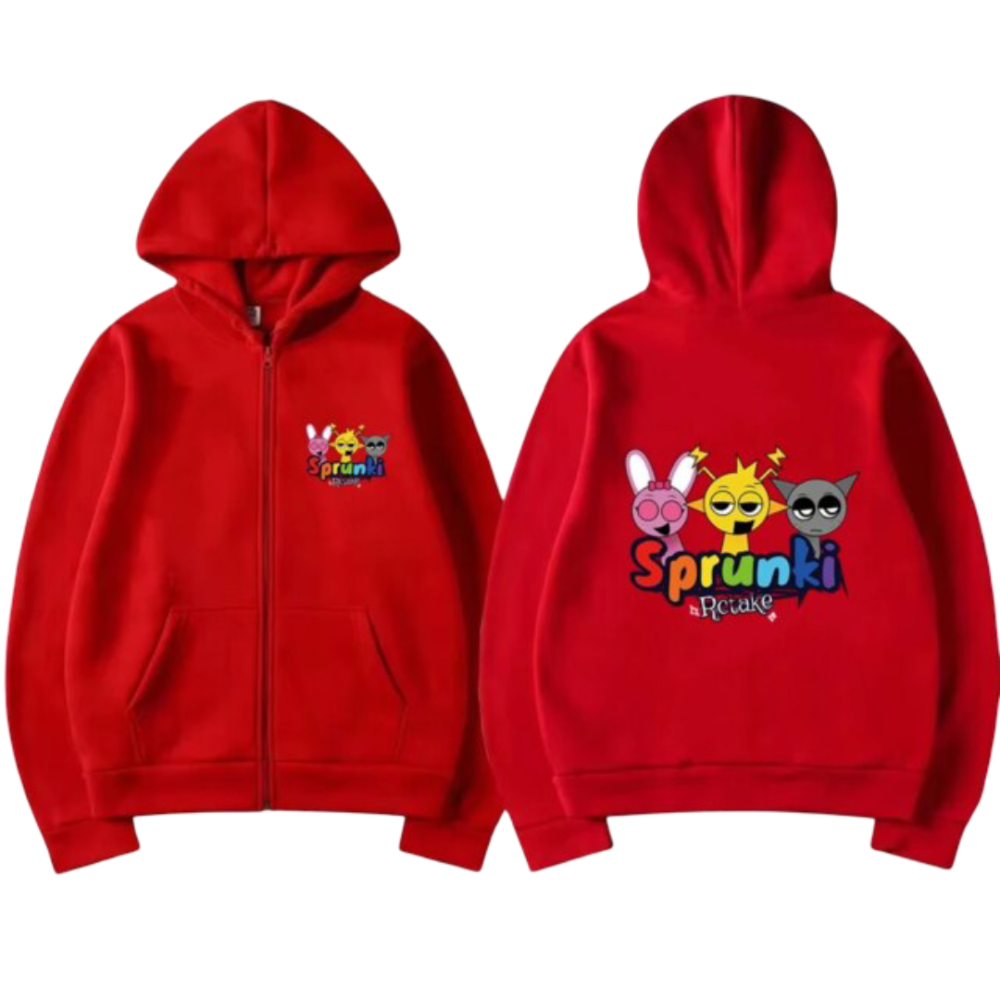 Kawaii Sprunki Retake Zipper Hoodie For Kid 