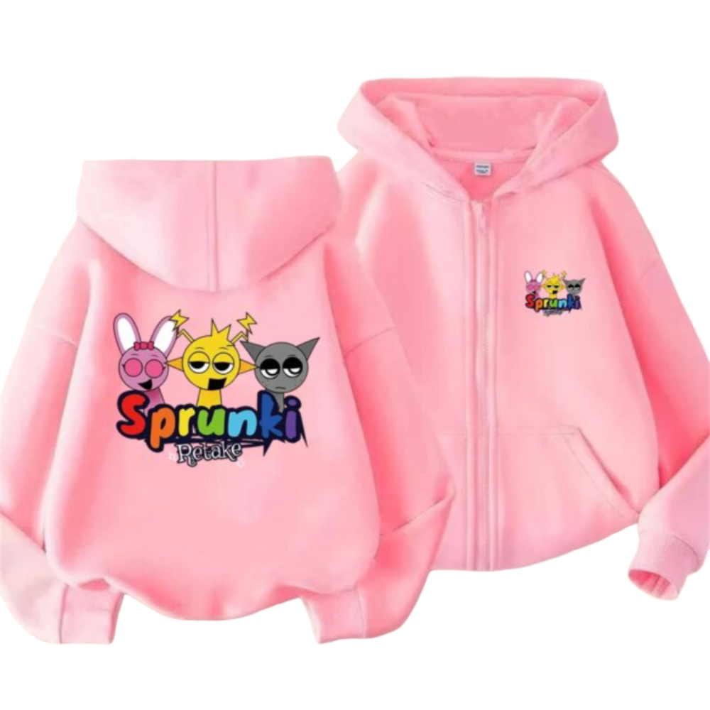 Kawaii Sprunki Retake Zipper Hoodie For Kid 