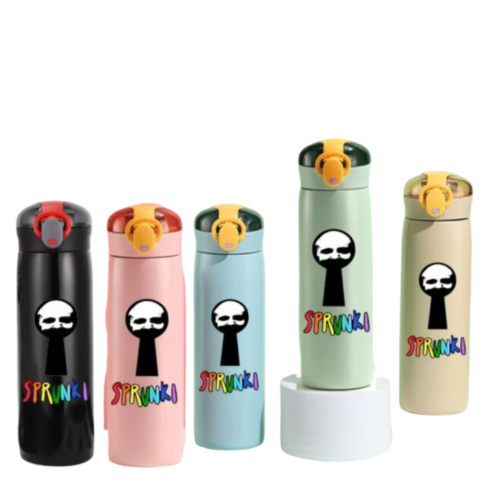 Kawaii 460ml Sprunki Black Insulated Water Bottle