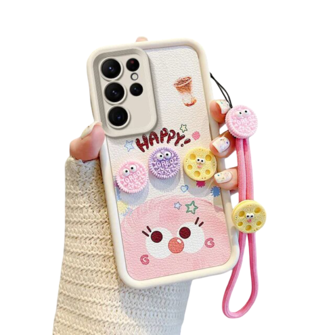 Kawaii Pink Coal Ball Leather Case For Samsung Galaxy