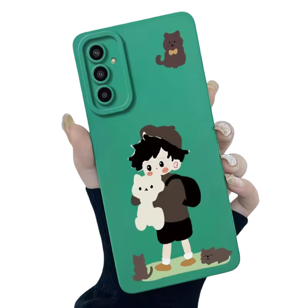 Kawaii Boy Holding Cat Phone Case For Samsung Galaxy