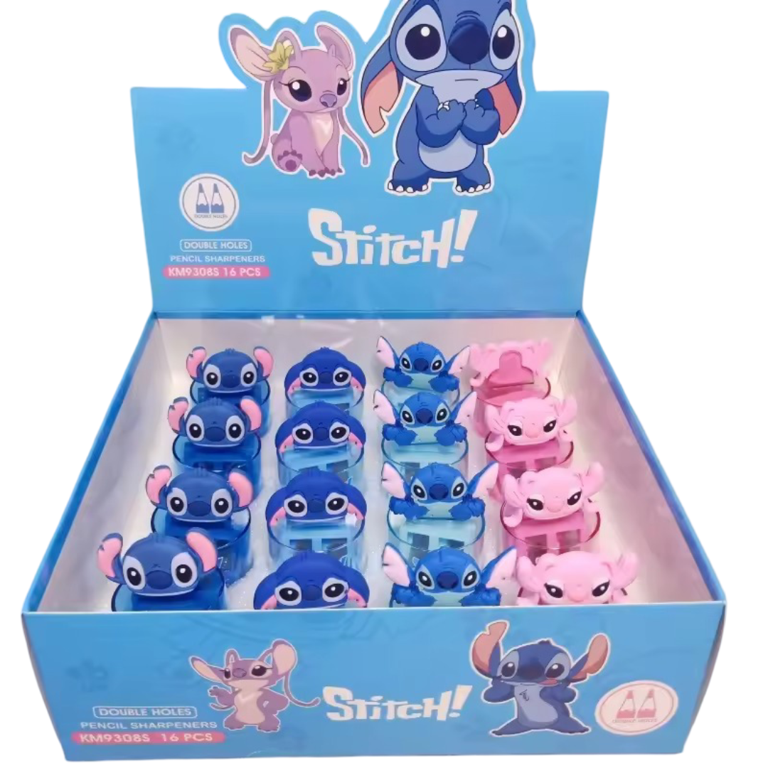 16Pcs Kawaii Stitch And Angel Double Hole Pencil Sharpener