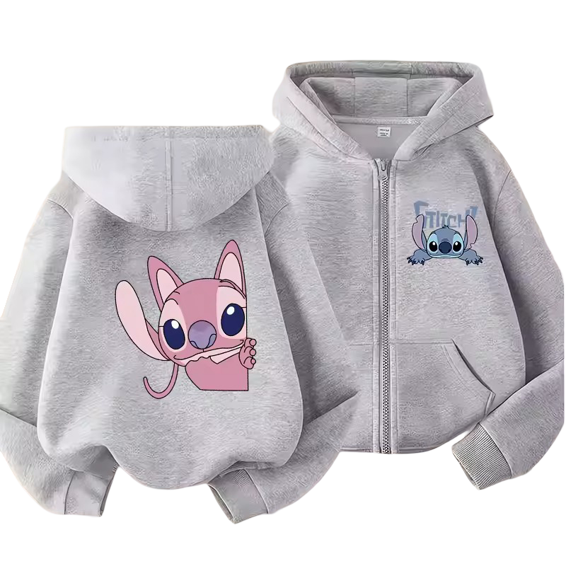 Kawaii Stitch And Angel Anime Zipper Sweatshirt