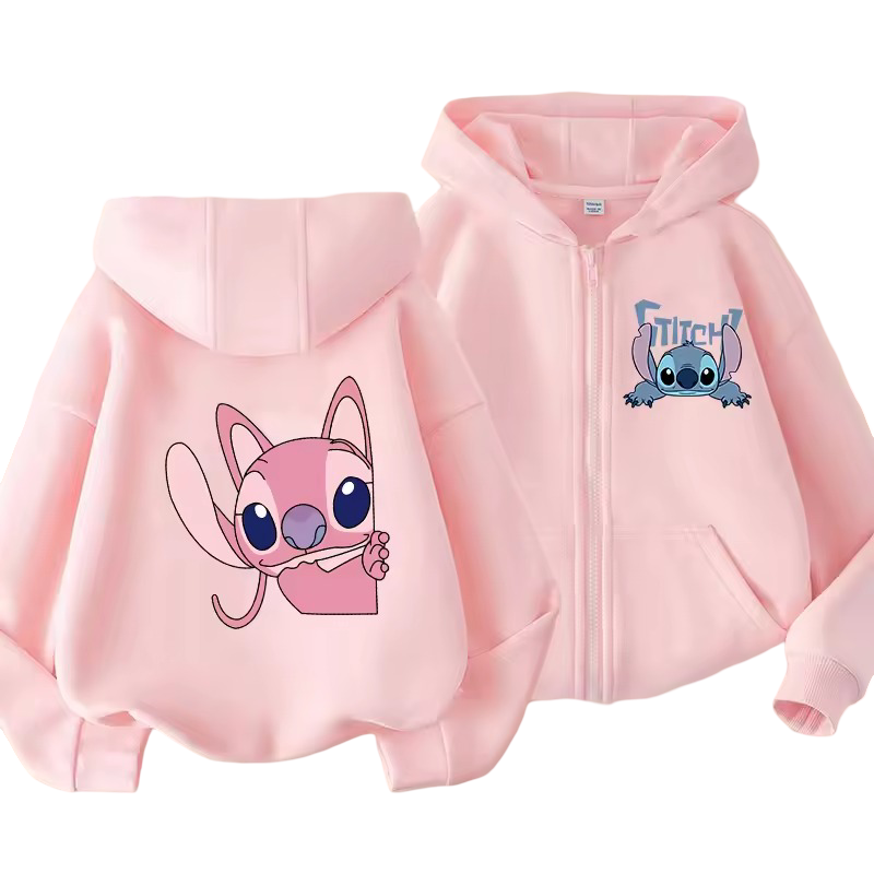 Kawaii Stitch And Angel Anime Zipper Sweatshirt