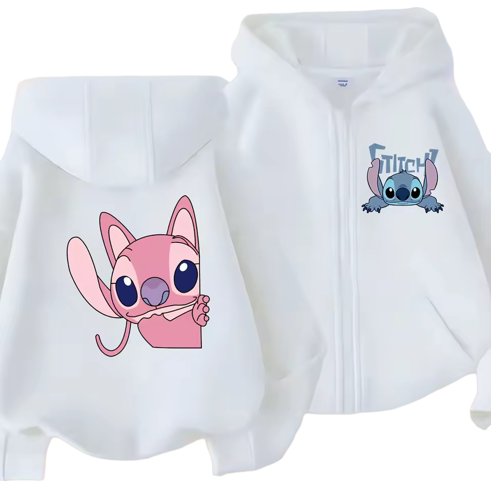 Kawaii Stitch And Angel Anime Zipper Sweatshirt