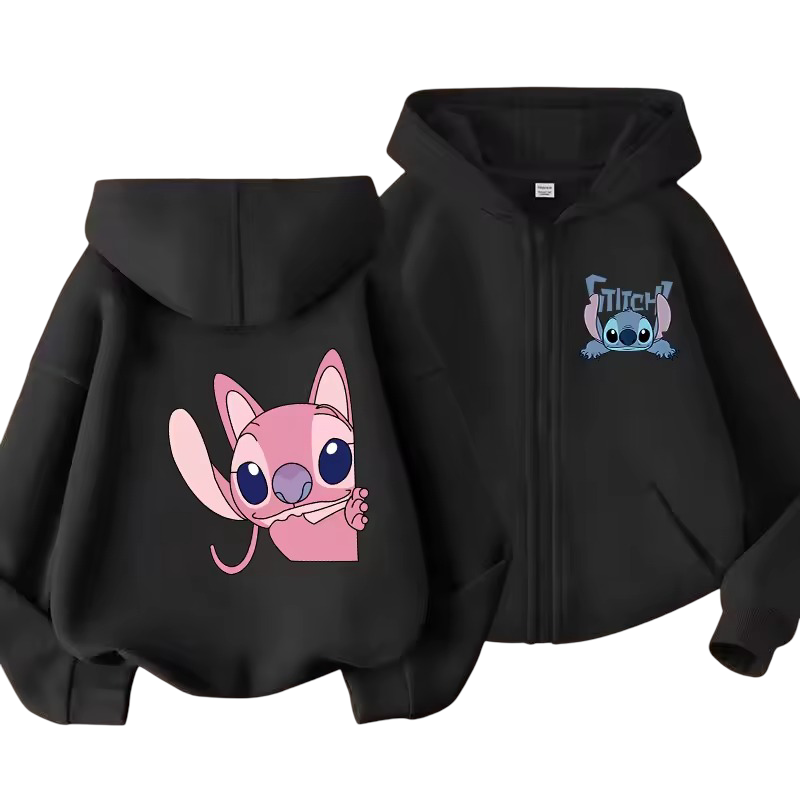 Kawaii Stitch And Angel Anime Zipper Sweatshirt