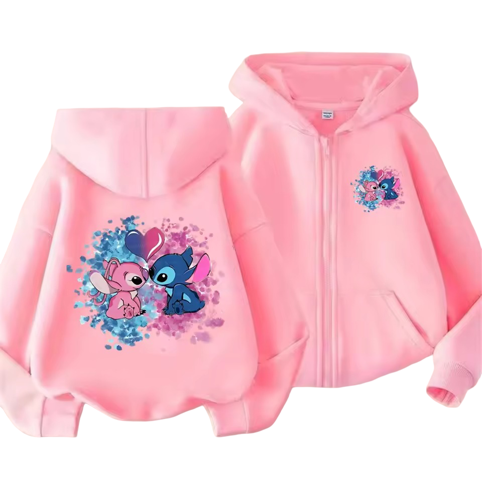Kawaii Stitch And Angel Long Sleeve Zipper Hoodie 