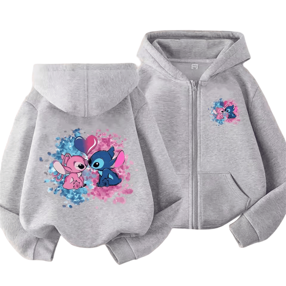 Kawaii Stitch And Angel Long Sleeve Zipper Hoodie 