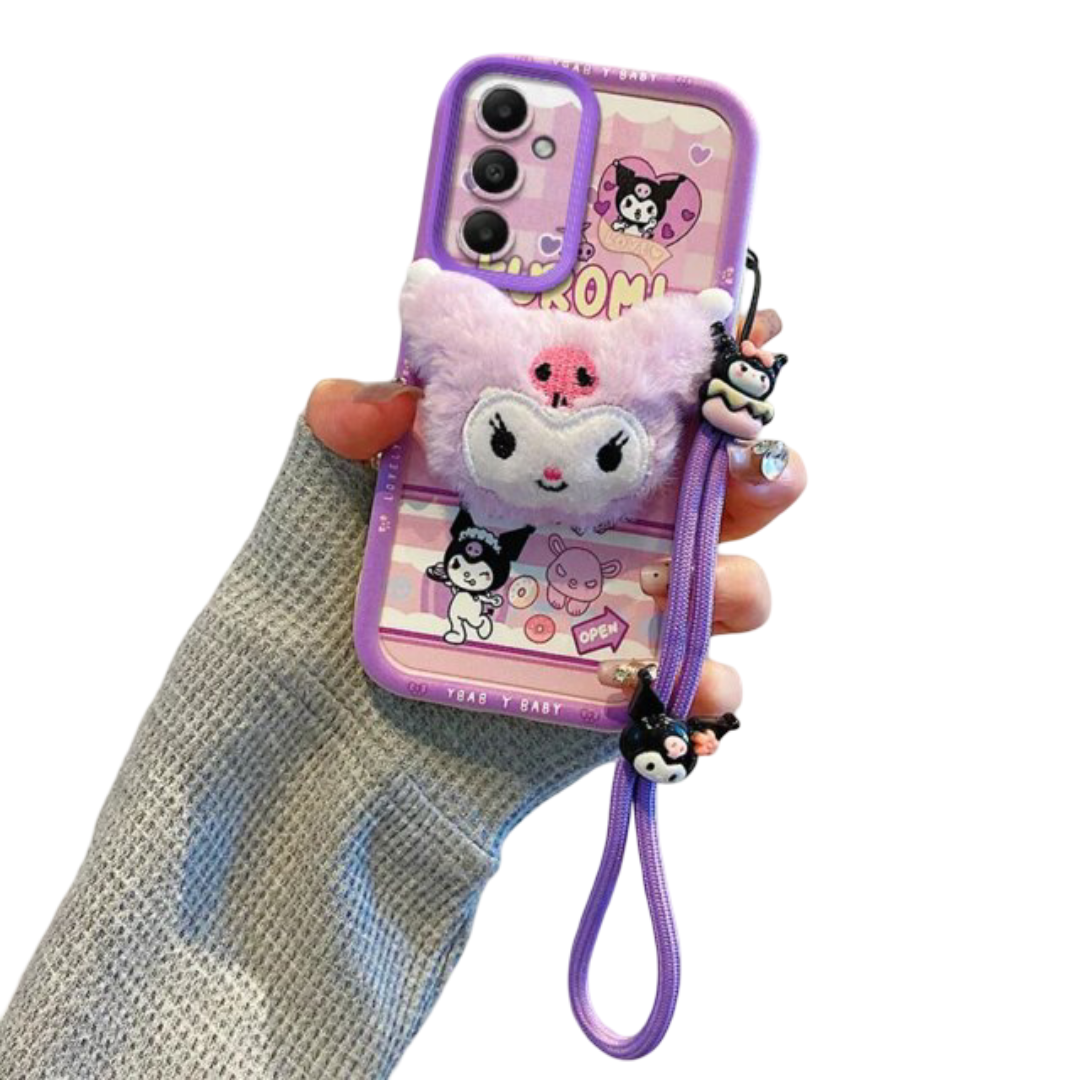 Kawaii Kuromi Plush Phone Case With Strap For Huawei Honor