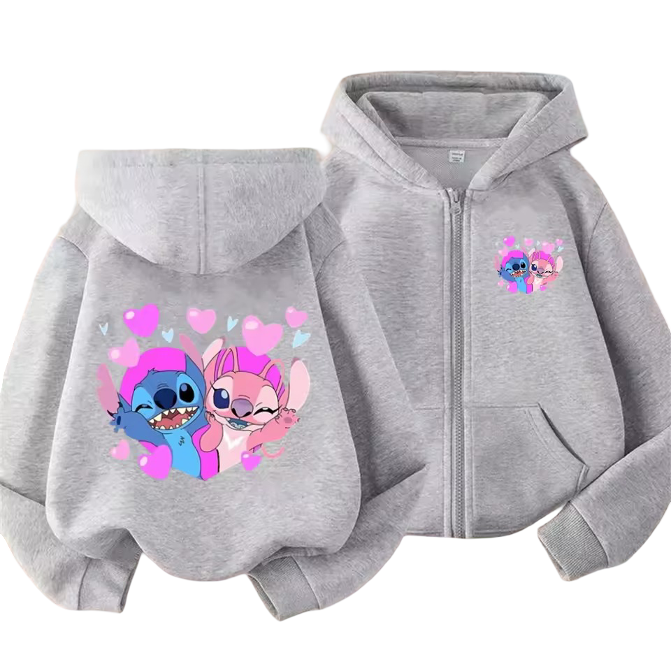 Kawaii Stitch And Angel Long Sleeve Zipper Sweatshirt