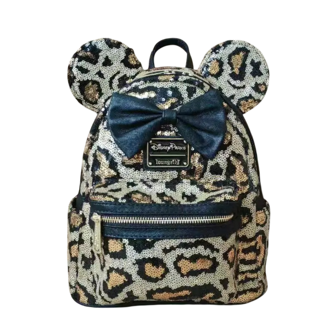 Kawaii Cartoon Minnie Mouse Leopard Sequin Backpack
