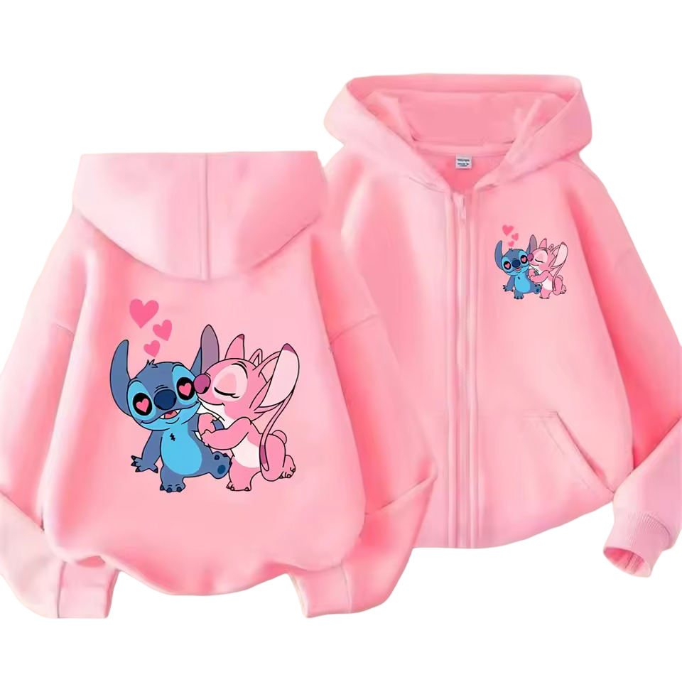 Kawaii Stitch And Angel Anime Long Sleeve Zipper Hoodie