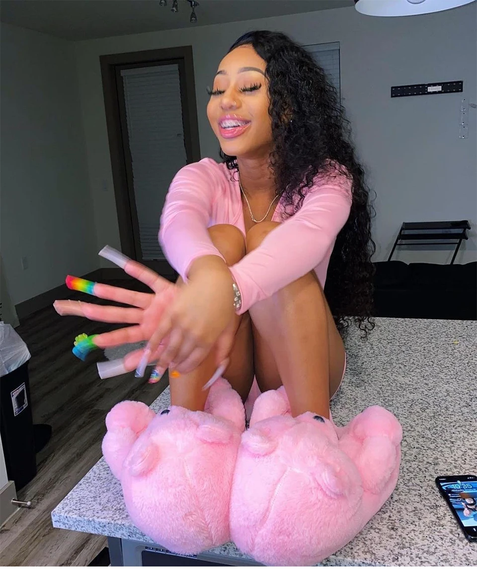 Teddy Bear Style Faux Fur Indoor Soft Anti-Slip Plush Warm Shoes