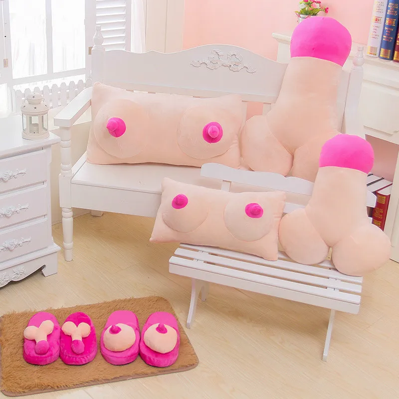Big Boobs Breast Penis Dick Design Pillow And Slippers