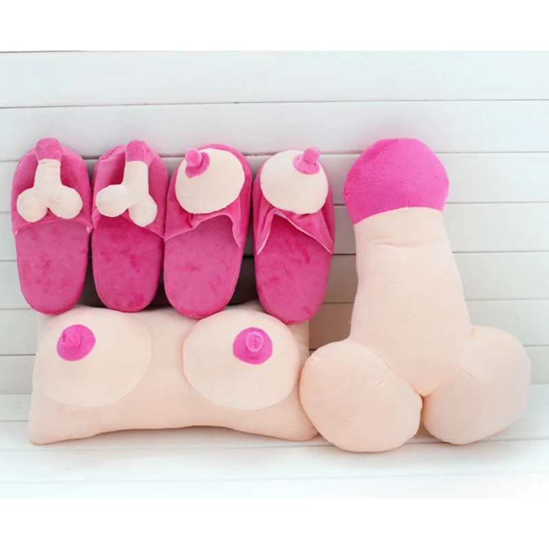 Big Boobs Breast Penis Dick Design Pillow And Slippers