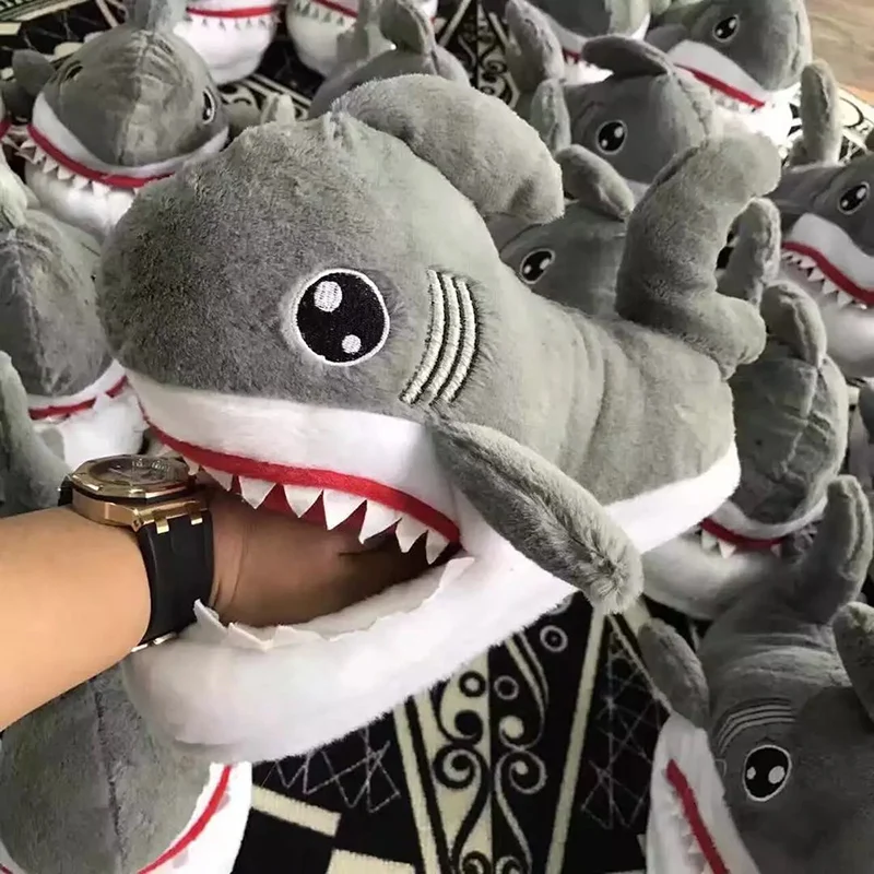 Cartoon Shark Indoor Warm Plush Shoes