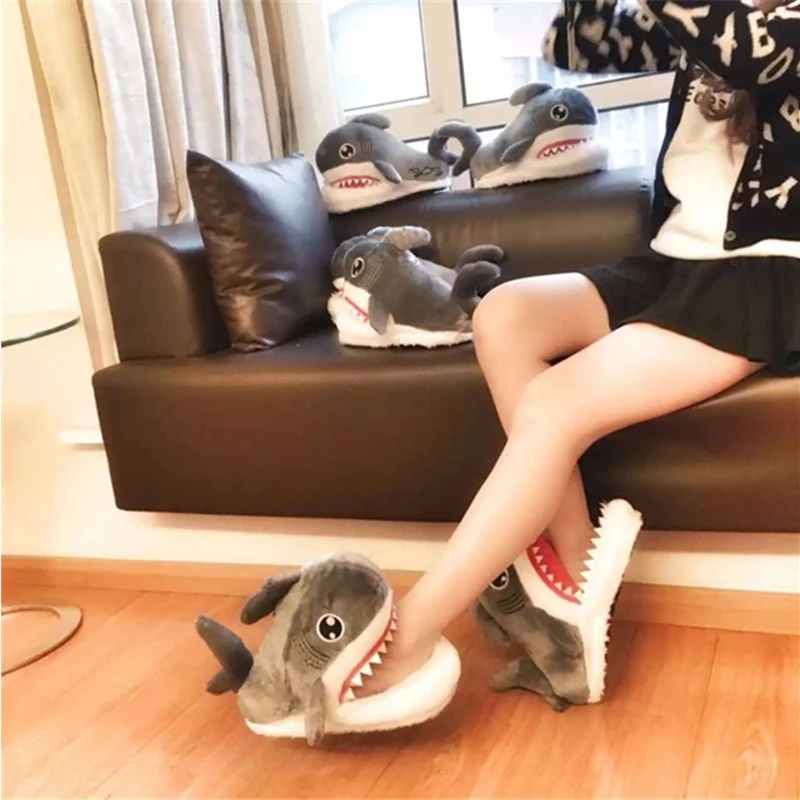 Cartoon Shark Indoor Warm Plush Shoes