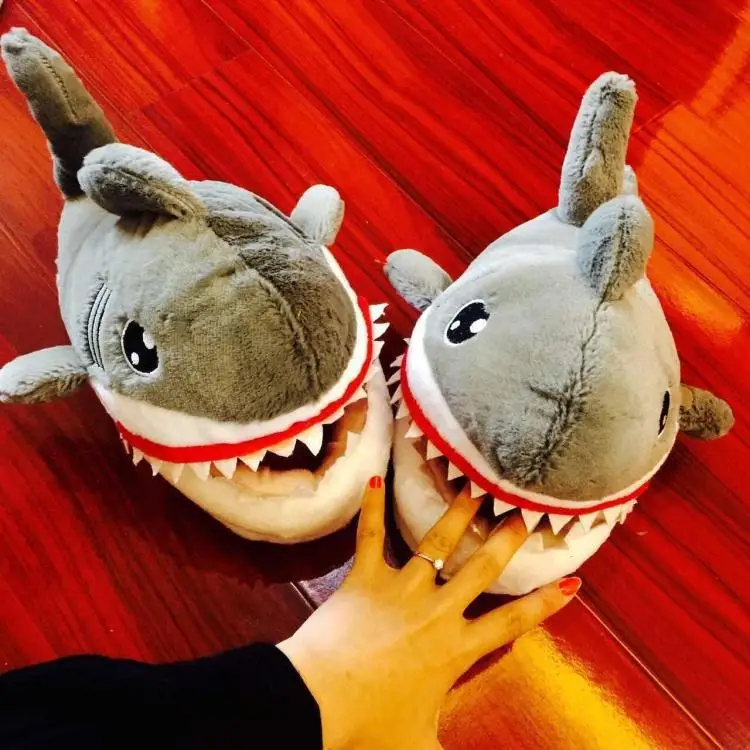 Cartoon Shark Indoor Warm Plush Shoes