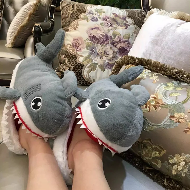 Cartoon Shark Indoor Warm Plush Shoes