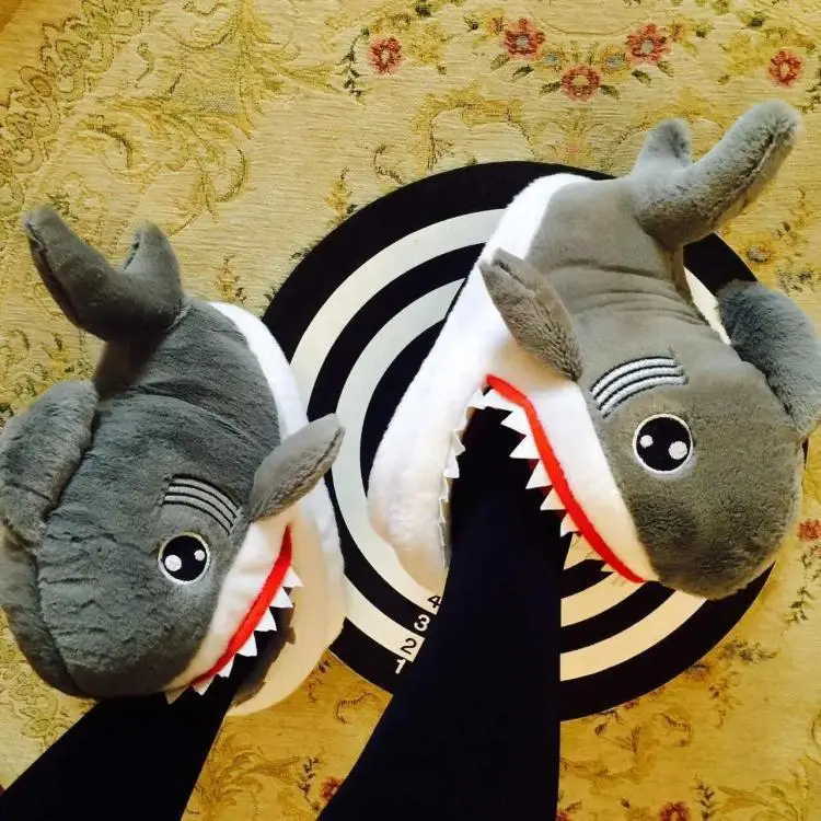 Cartoon Shark Indoor Warm Plush Shoes