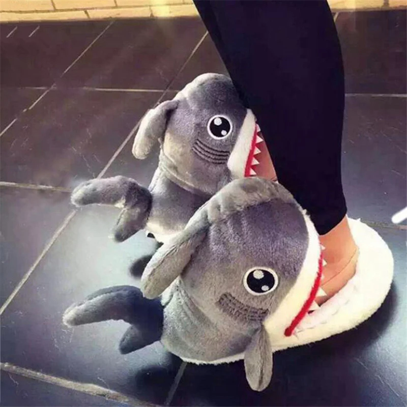 Cartoon Shark Indoor Warm Plush Shoes
