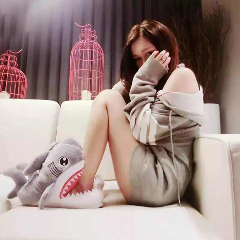 Cartoon Shark Indoor Warm Plush Shoes